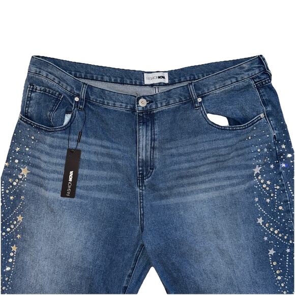 Fashion Nova StarStruck Embellished Straight Leg Jeans Size 22 - Picture 3 of 16
